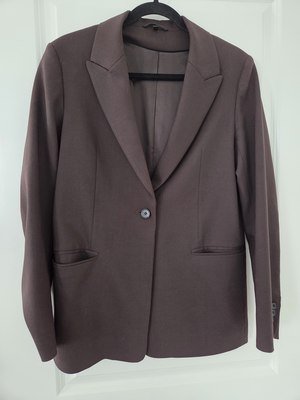 COS Chocolate Brown Wool Single-Button Tailored Blazer Sz 4